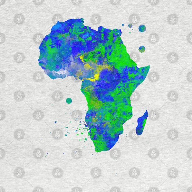 Africa Watercolor Map Painting - Green and Blue by Miao Miao Design